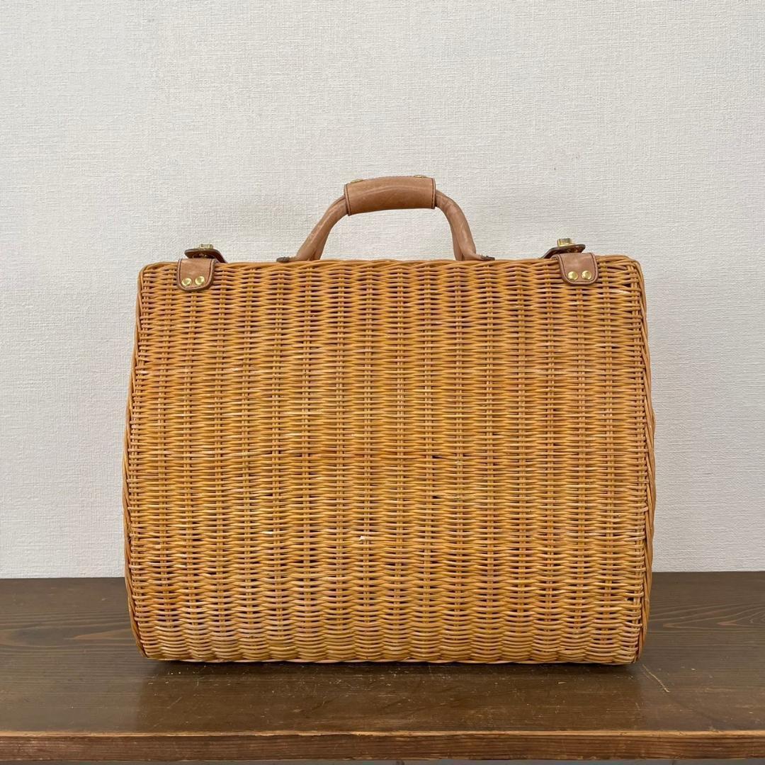 ヴィンテージ ラタン トランク レザー 本革 籐 バスケット レトロ ナチュラル