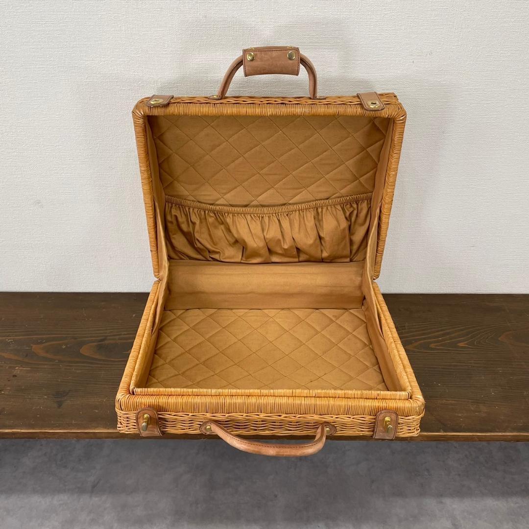 ヴィンテージ ラタン トランク レザー 本革 籐 バスケット レトロ ナチュラル