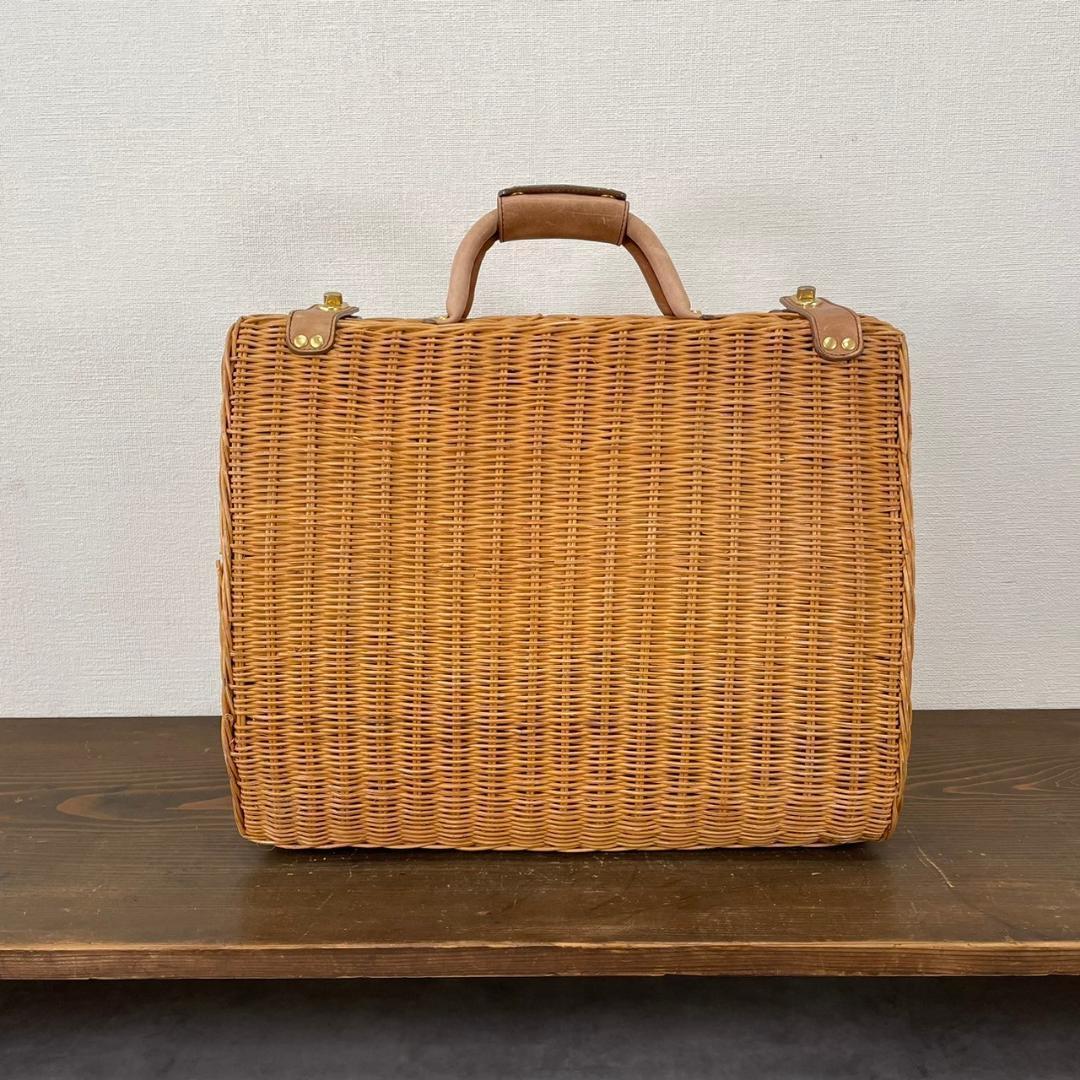 ヴィンテージ ラタン トランク レザー 本革 籐 バスケット レトロ ナチュラル