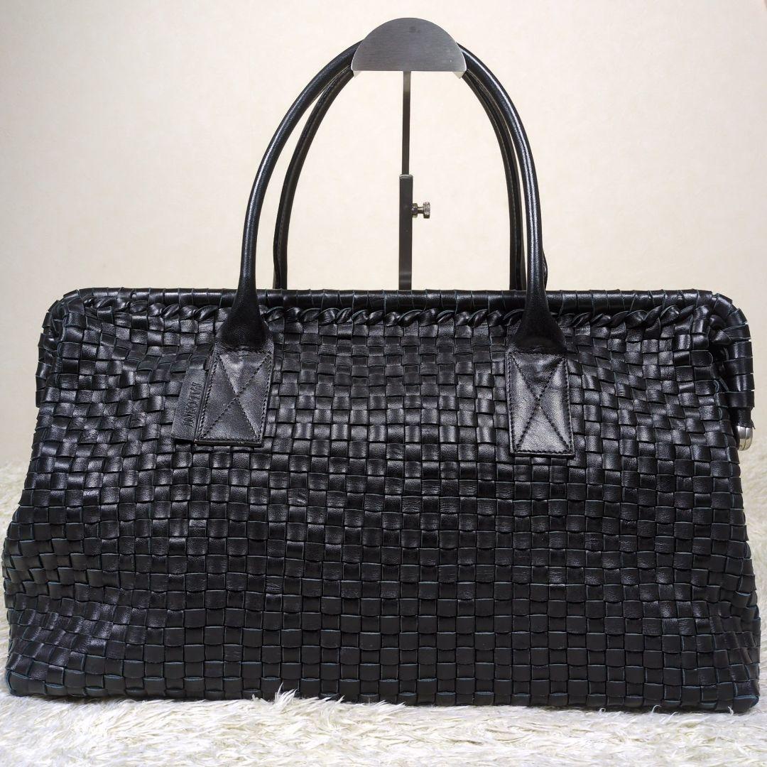 ファロルニ ボストンバッグ イントレチャート レザー ブラック