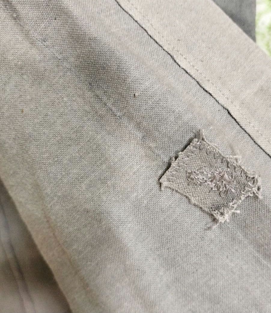 ハンドメイド　割烹着　藍染リメイク　半纏リメイク　印半纏　グレー　家紋