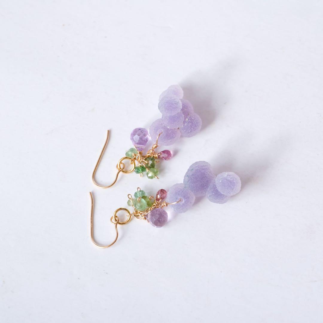 マルモ 希少！14kgfグレープアゲートピアス