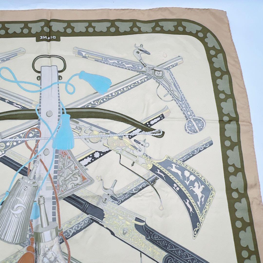 エルメス シルクスカーフ カレ90 DIANE ダイアナ 狩猟 銃 ベージュ希少