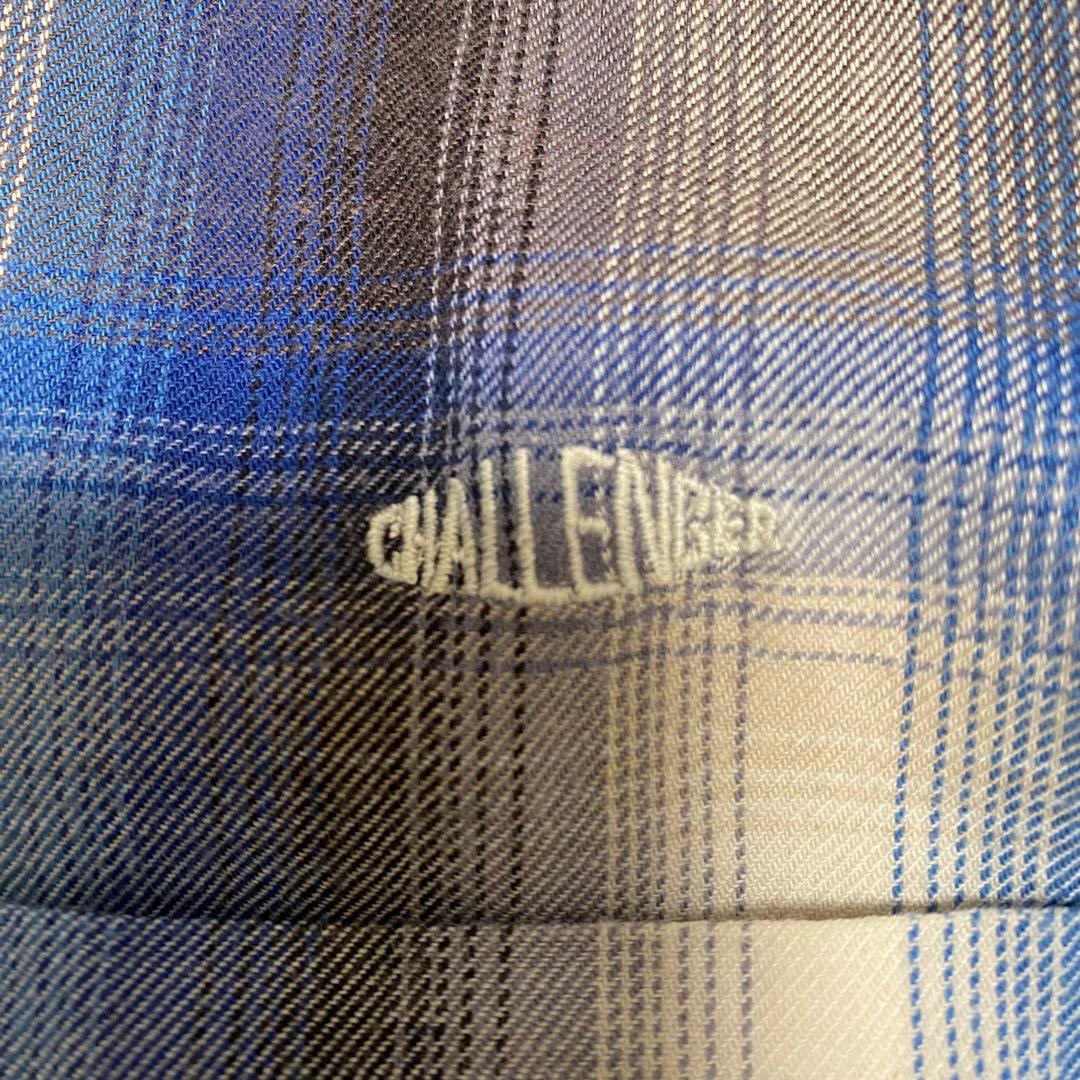 Challenger オンブレチェック　長袖シャツ　刺繍　ブルー