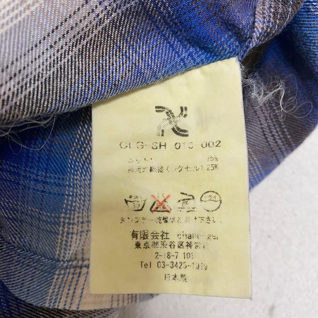Challenger オンブレチェック　長袖シャツ　刺繍　ブルー