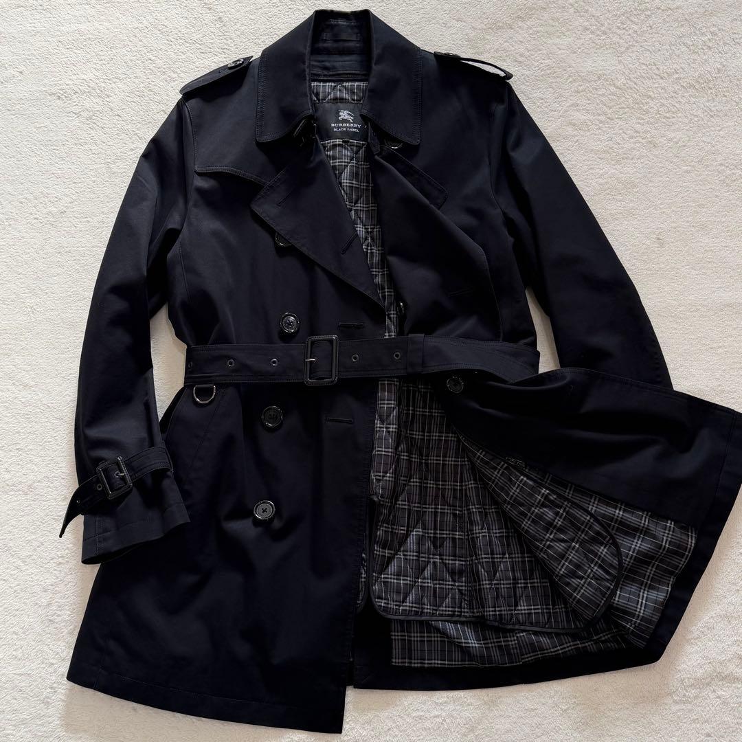 バーバリーブラックレーベル　トレンチコート　2way　チェック　ライナー　黒　L