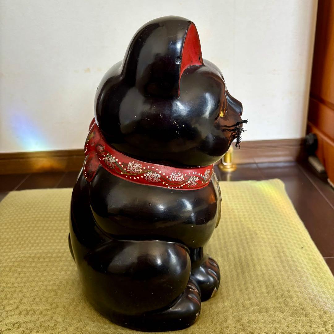 昭和レトロ　黒猫招き猫 左手上げ　ヴィンテージ　大きめサイズ