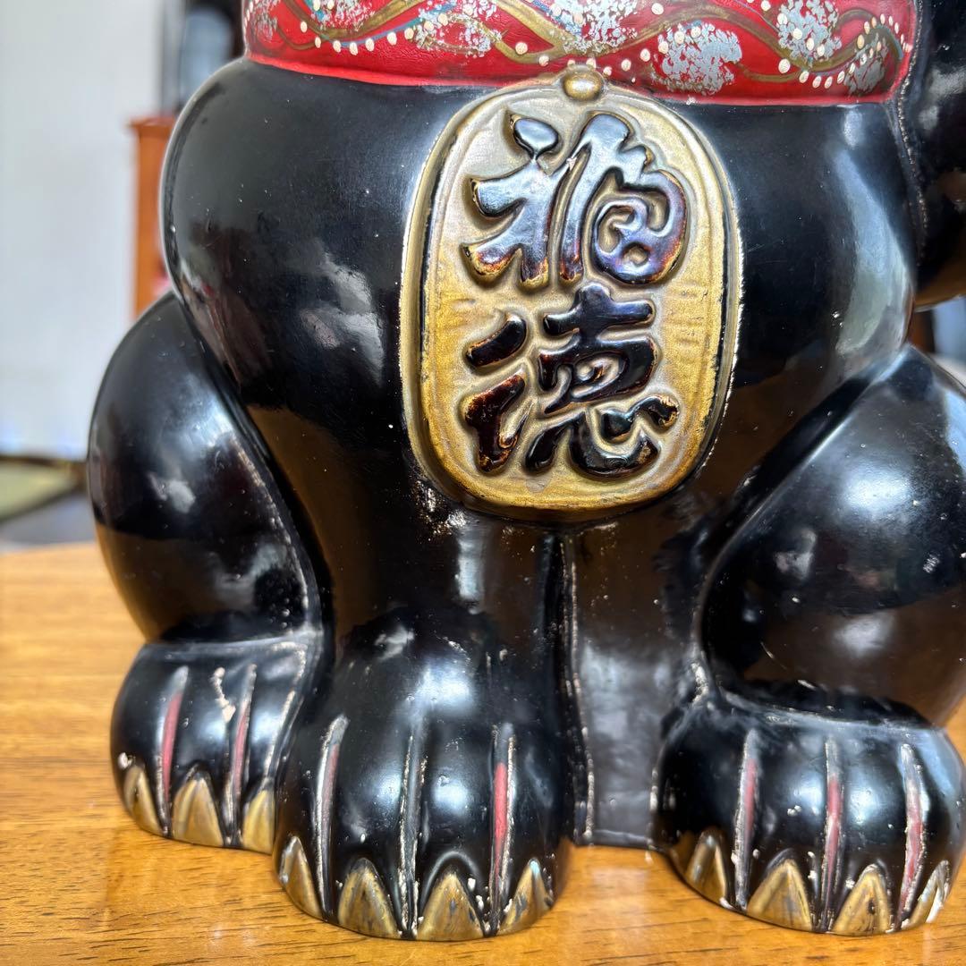昭和レトロ　黒猫招き猫 左手上げ　ヴィンテージ　大きめサイズ