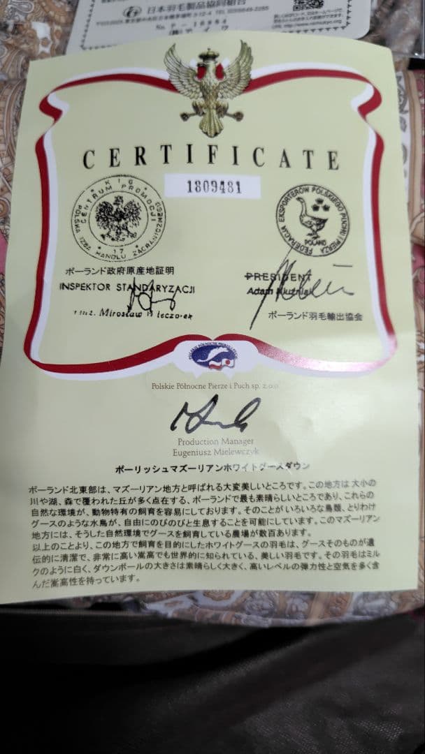 高級羽毛布団 ポーランド製