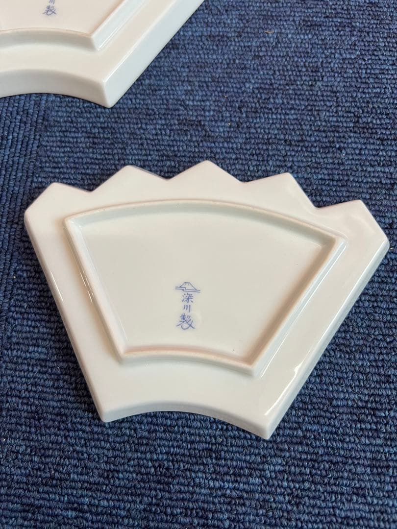 1145  深川製磁　金彩　扇型　皿　5客
