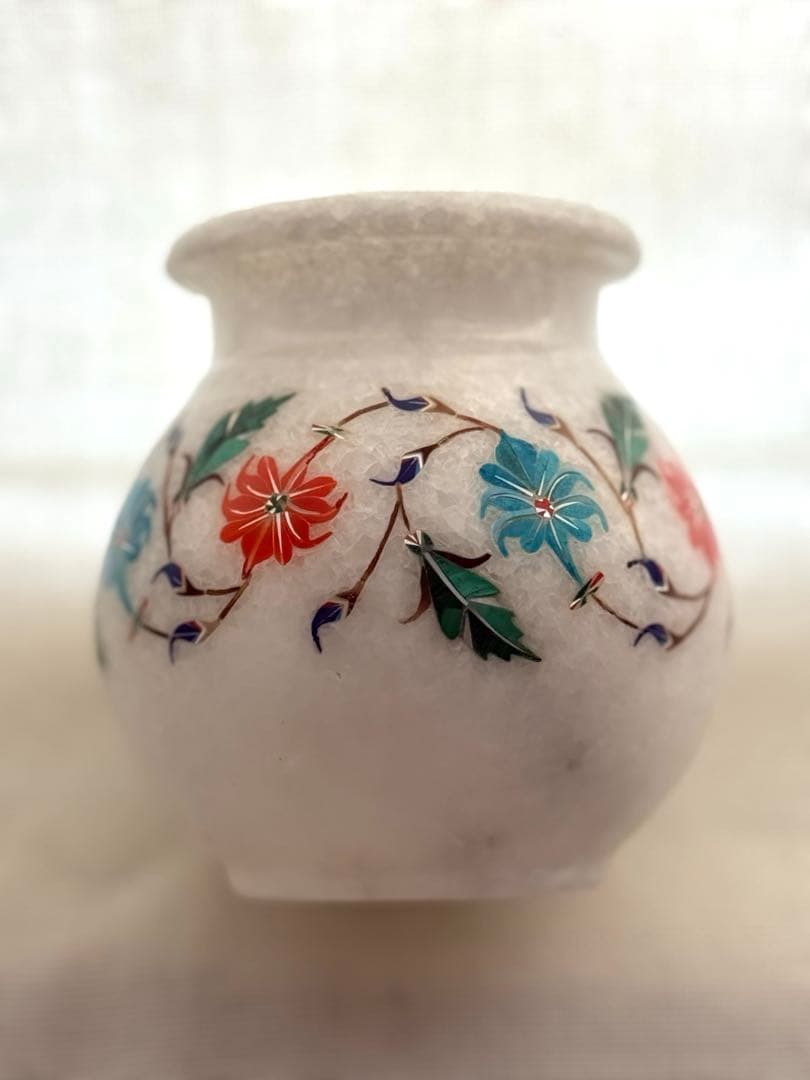 インド産　天然大理石細工　ベース　花瓶