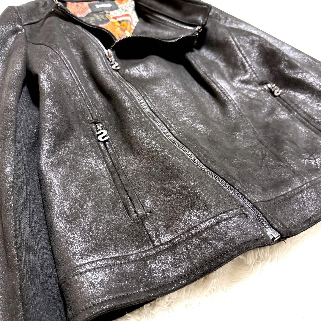 Desigual ダブルライダース ジャケット 異素材 スタッズ ロゴ 2way