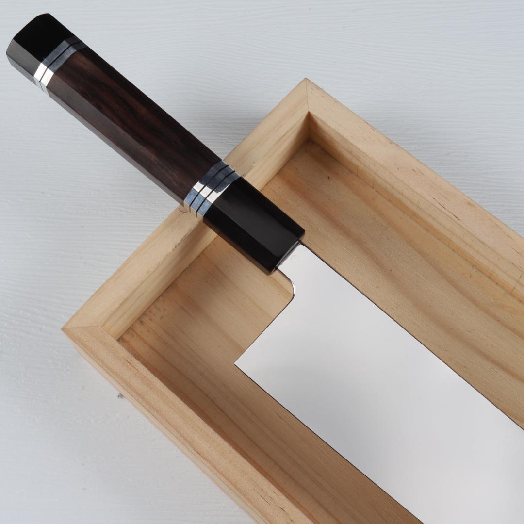 7643 大牛刀 尺 ウルトラ鏡面仕上げ 刺身包丁 両刃包丁 黒檀黒水牛角八角柄