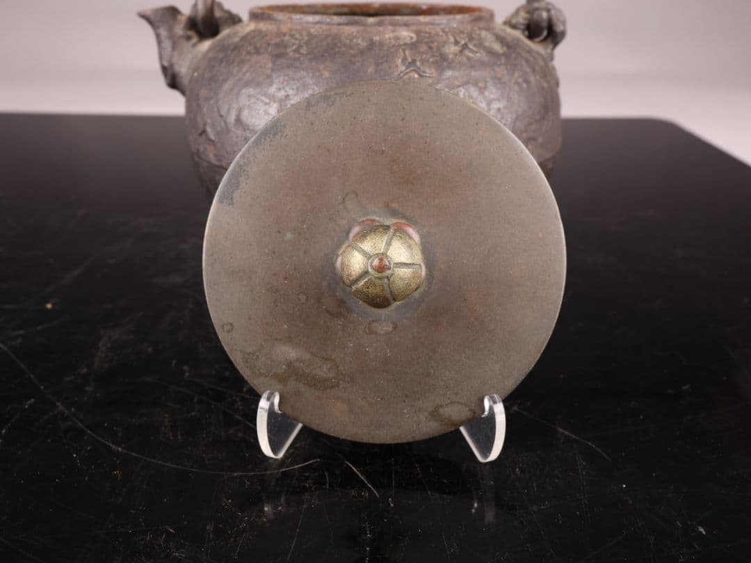 A550 鉄瓶 【亀文堂】 山水文 提梁銀象嵌 重量1693g 1200ml