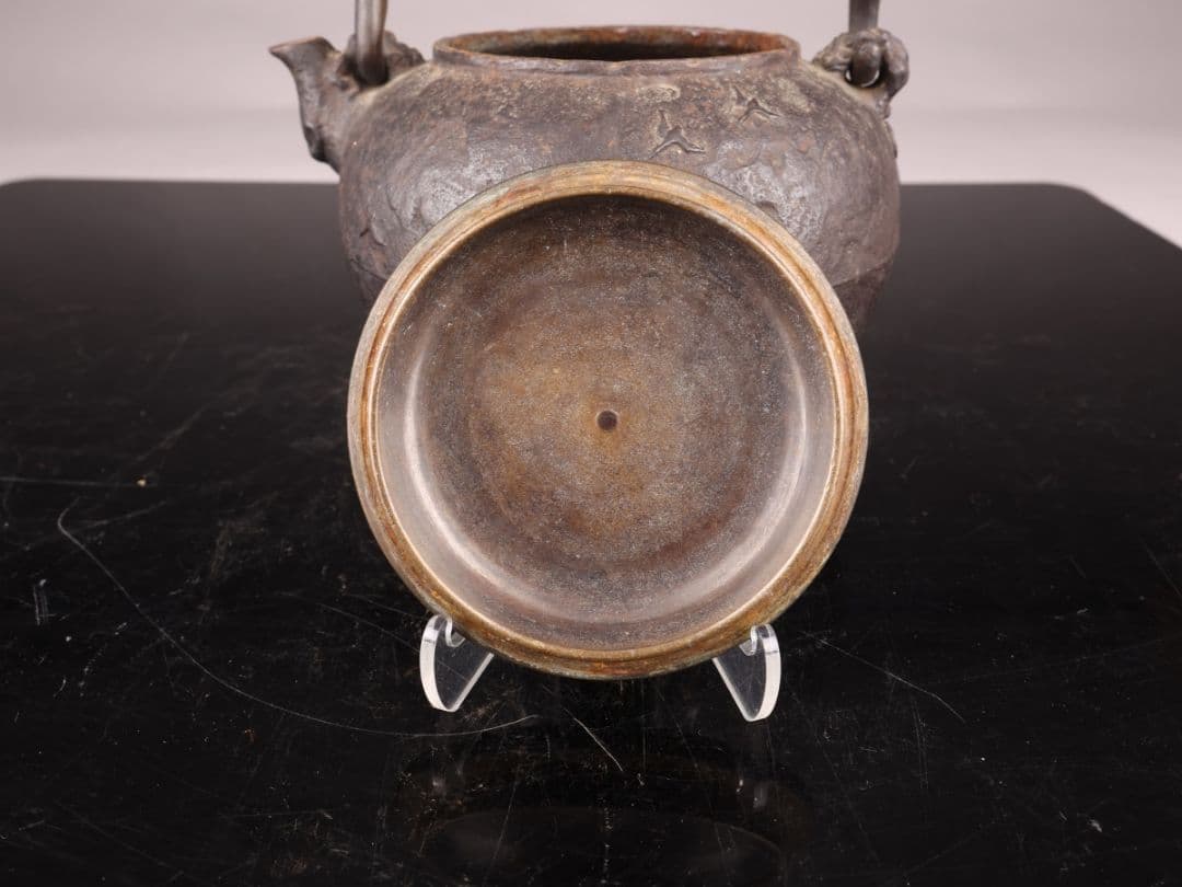 A550 鉄瓶 【亀文堂】 山水文 提梁銀象嵌 重量1693g 1200ml