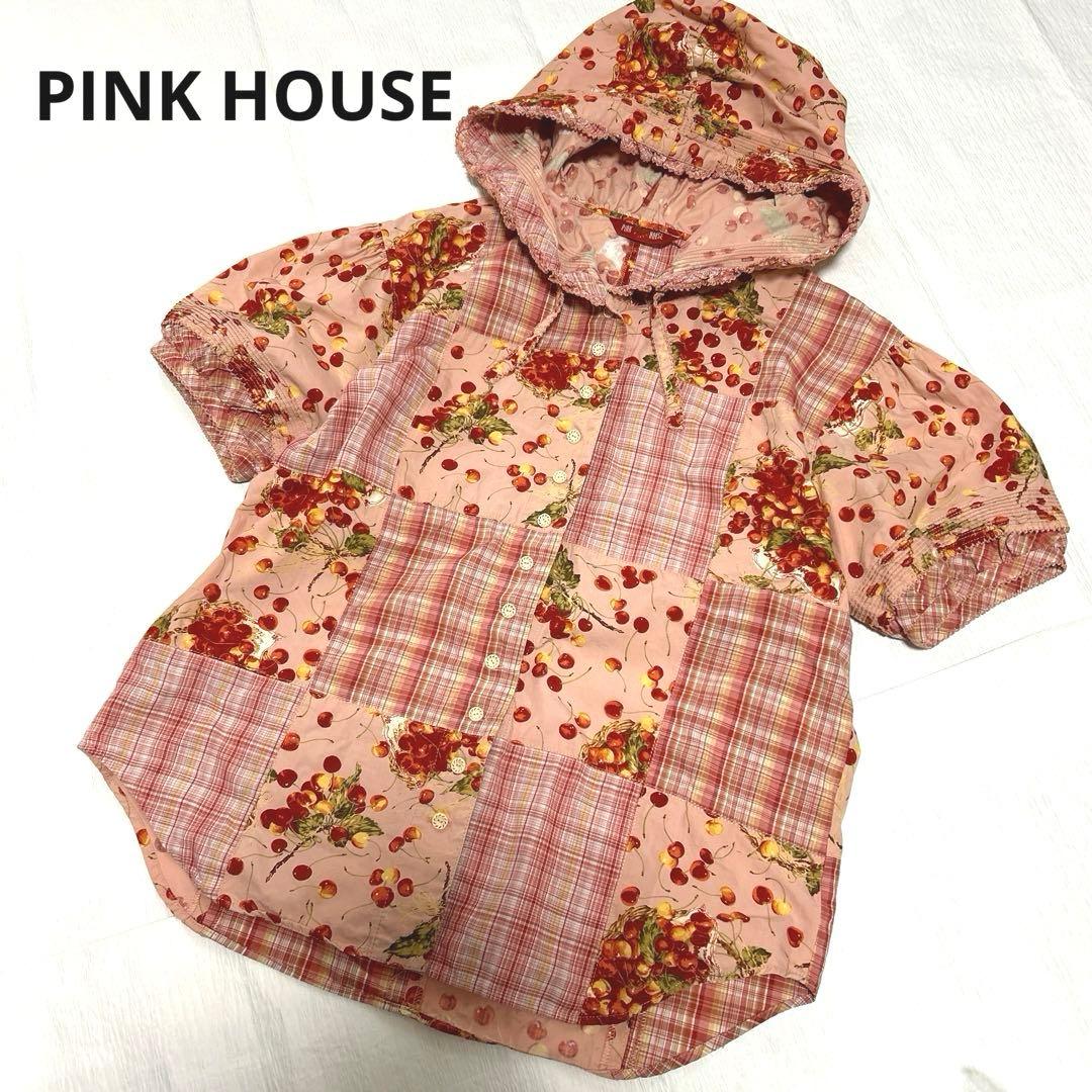 ピンクハウス　希少　パッチワーク　フード付きブラウス　チェリー　ピコフリルＰ11