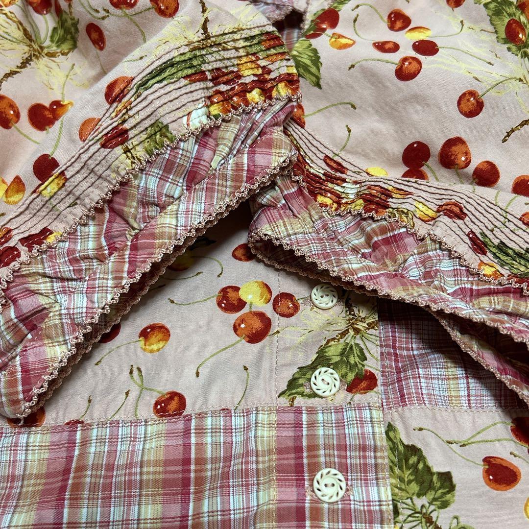 ピンクハウス　希少　パッチワーク　フード付きブラウス　チェリー　ピコフリルＰ11