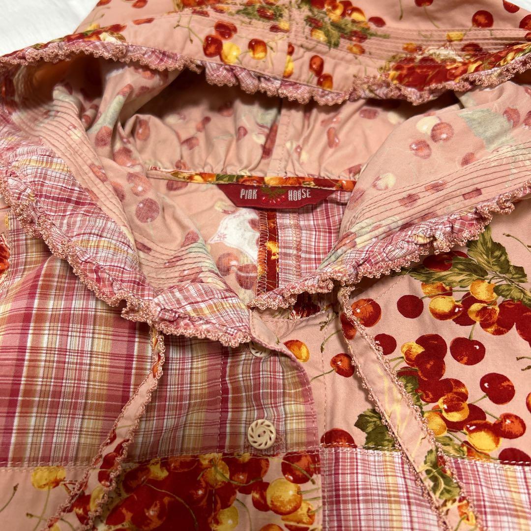 ピンクハウス　希少　パッチワーク　フード付きブラウス　チェリー　ピコフリルＰ11