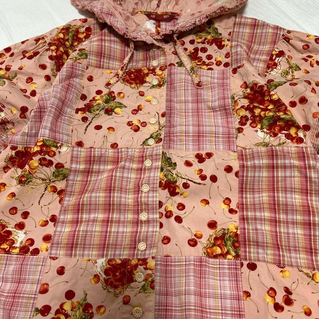 ピンクハウス　希少　パッチワーク　フード付きブラウス　チェリー　ピコフリルＰ11