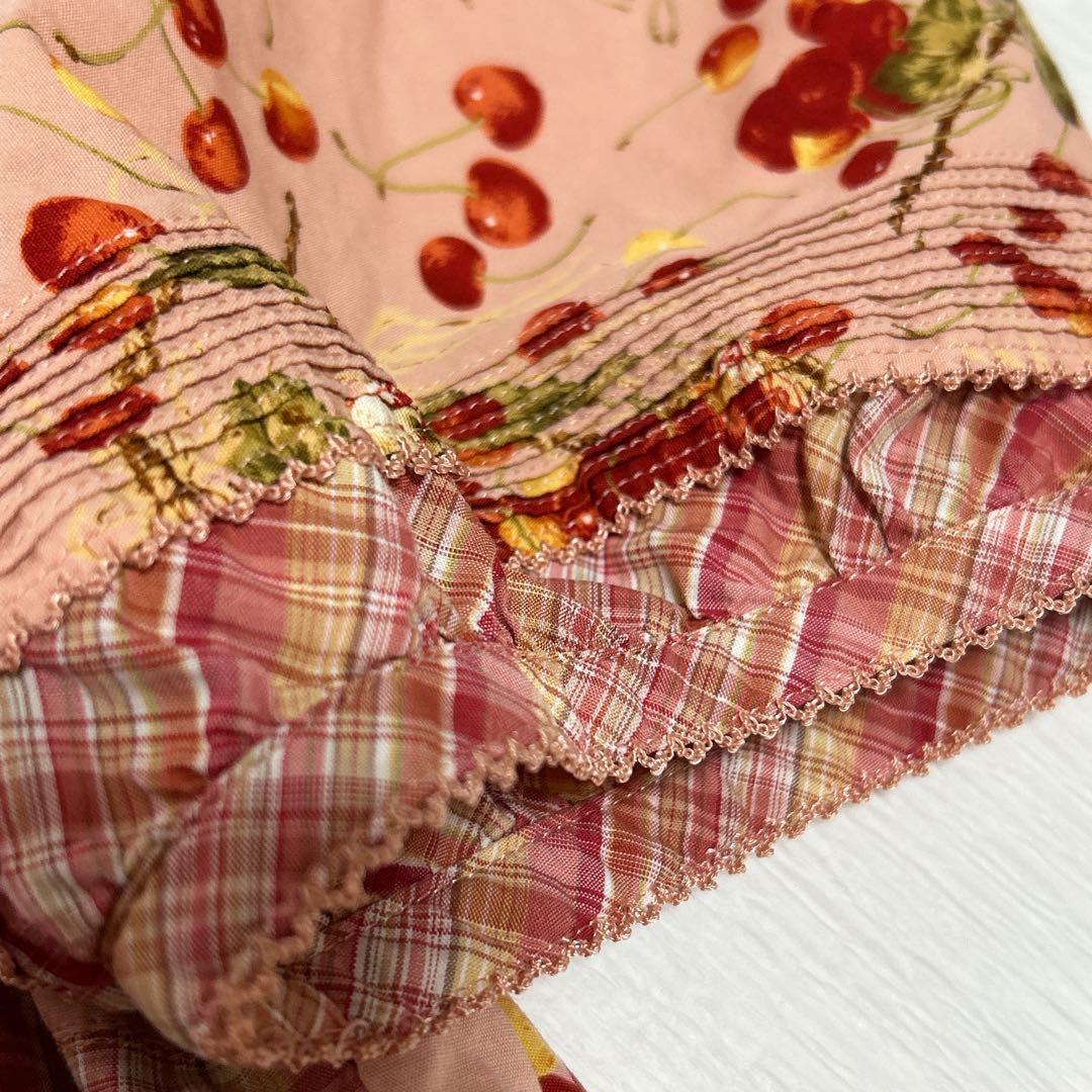 ピンクハウス　希少　パッチワーク　フード付きブラウス　チェリー　ピコフリルＰ11