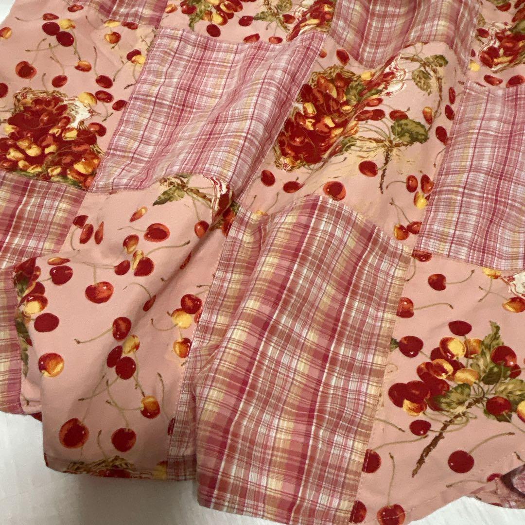 ピンクハウス　希少　パッチワーク　フード付きブラウス　チェリー　ピコフリルＰ11