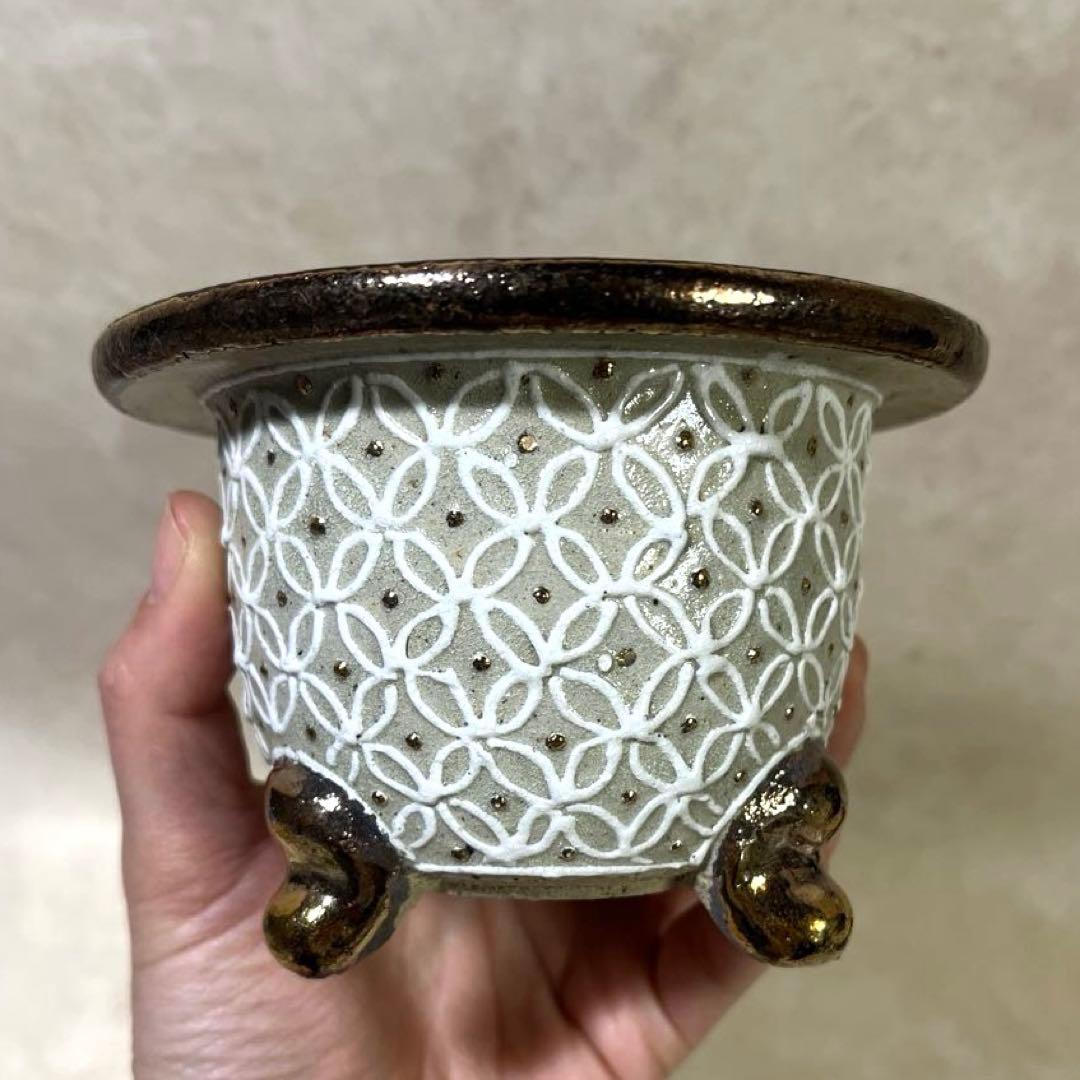 【京楽焼】金彩蘭鉢　盆栽鉢　植木鉢　おもと鉢　多肉サボテンにも