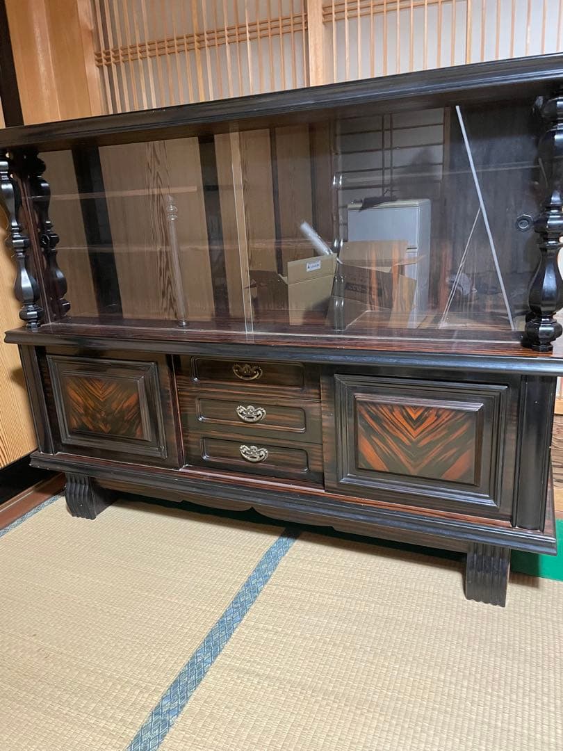 木製ガラスキャビネット、棚