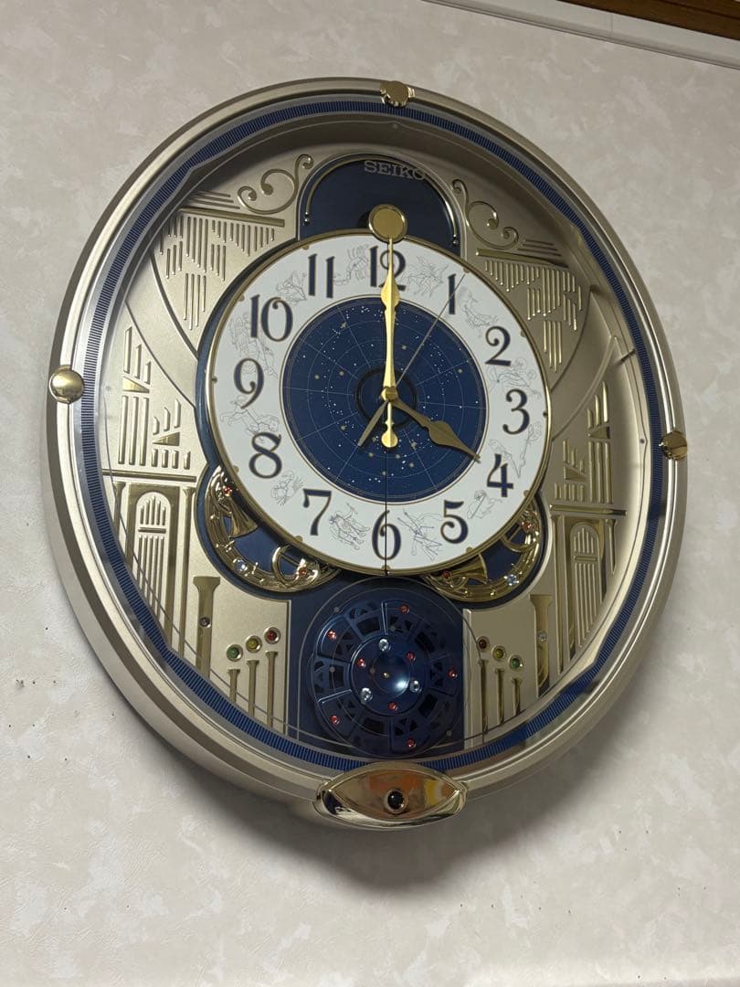SEIKO オーバル型掛時計 青金装飾　からくり時計