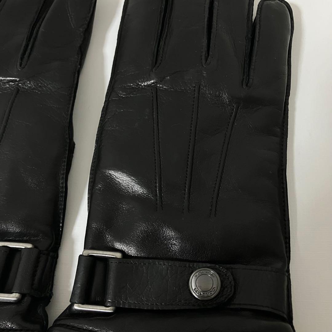 【タグ付き新品】COACH コーチ 羊革メンズ レザー手袋 カシミヤ混 黒
