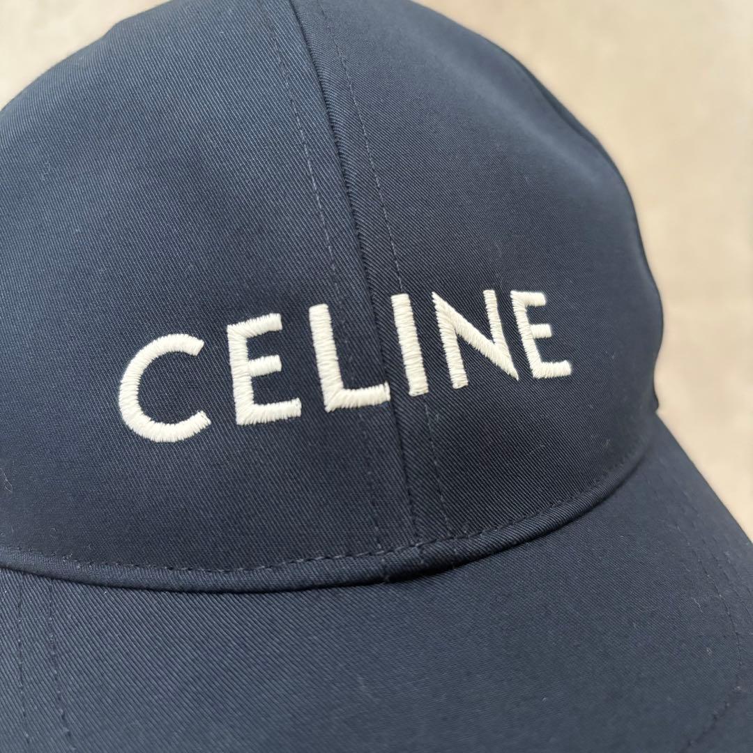 美品 CELINE セリーヌ ベースボール ロゴ キャップ ネイビー L