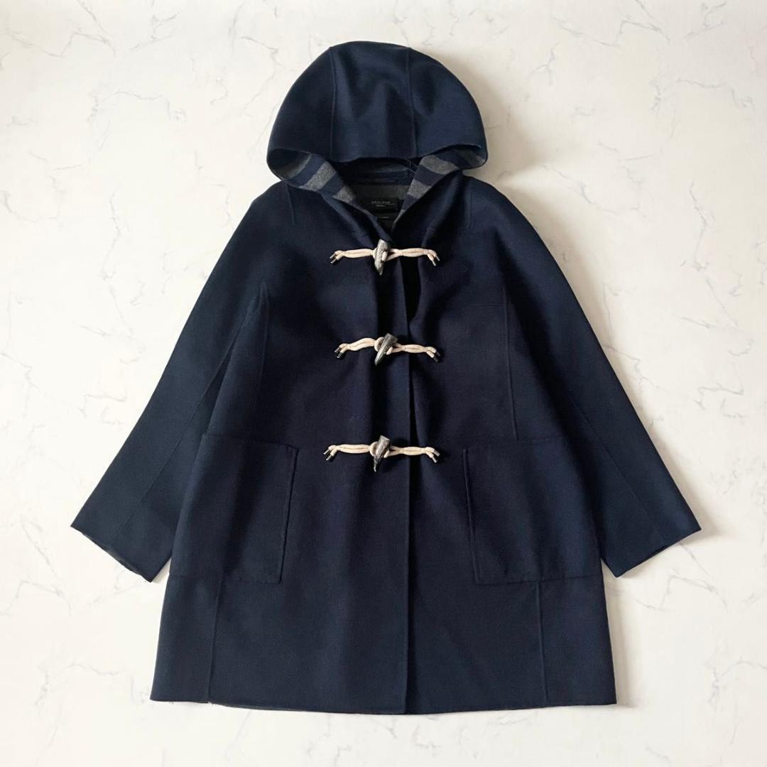 【美品】マックスマーラ クチートアマーノ ダッフルコート 内側ストライプ 紺 L