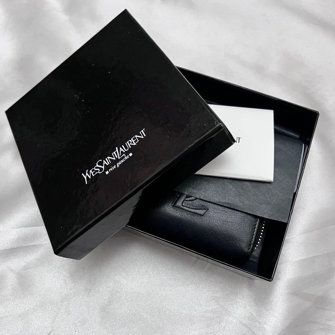 ◇箱付き極美品◇イヴサンローラン　カサンドラ刺繍　二つ折り財布　ブラック