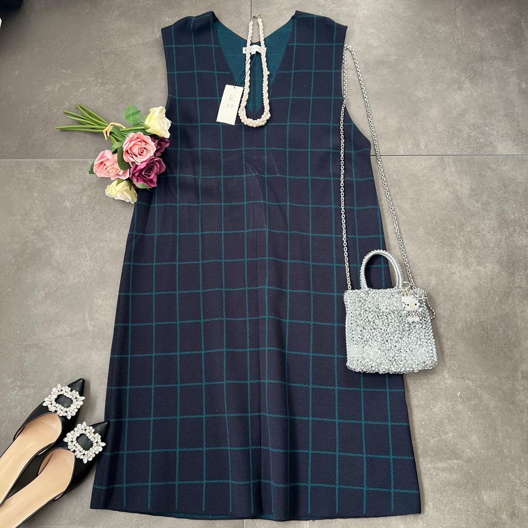 新品未使用タグ付き✨ファミリアコーデにも♡組曲　ワンピース　チェック　ネイビー⑤