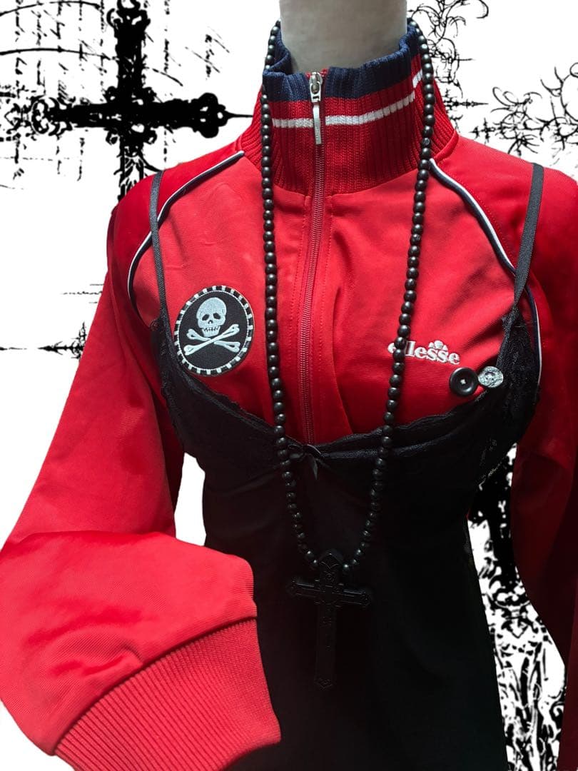 00s archive 髑髏スカル刺繍トラックジャケット　y2kグランジロック