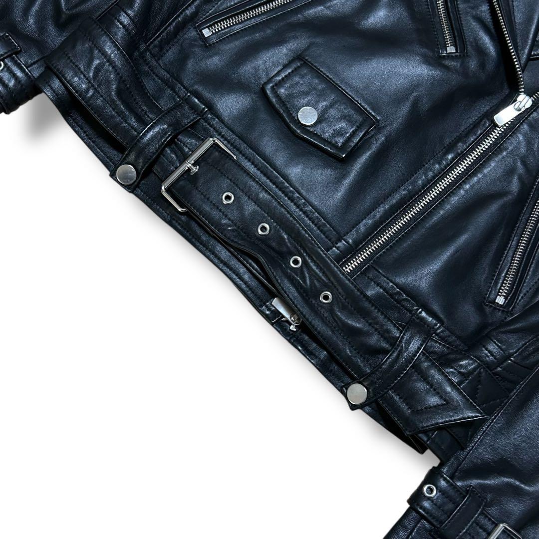 美品 Diagram ダイアグラム ダブルライダースジャケット ラムレザー 羊革