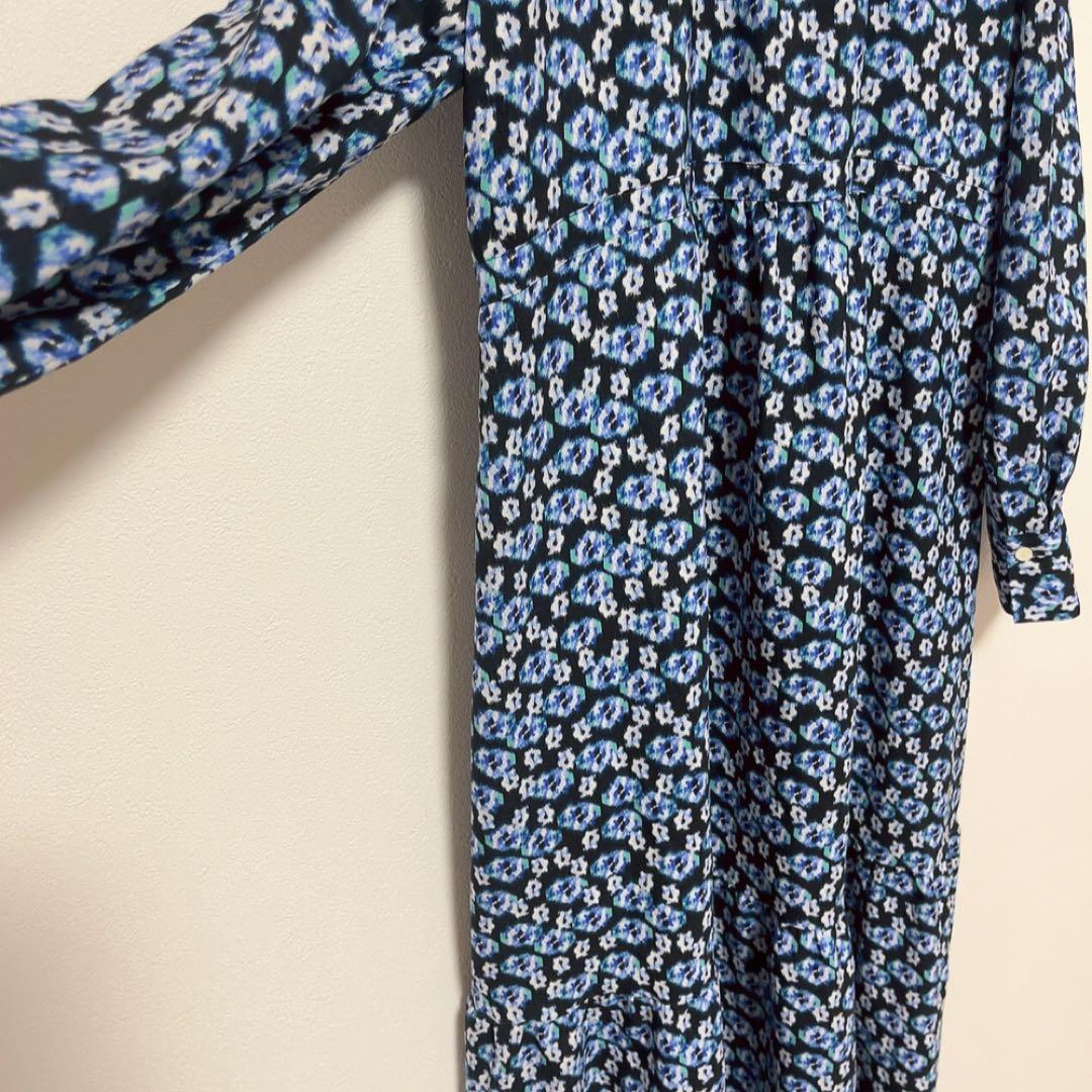 美品 ボールジィ ブルリーフラワープリント クルーネックワンピース 36サイズ