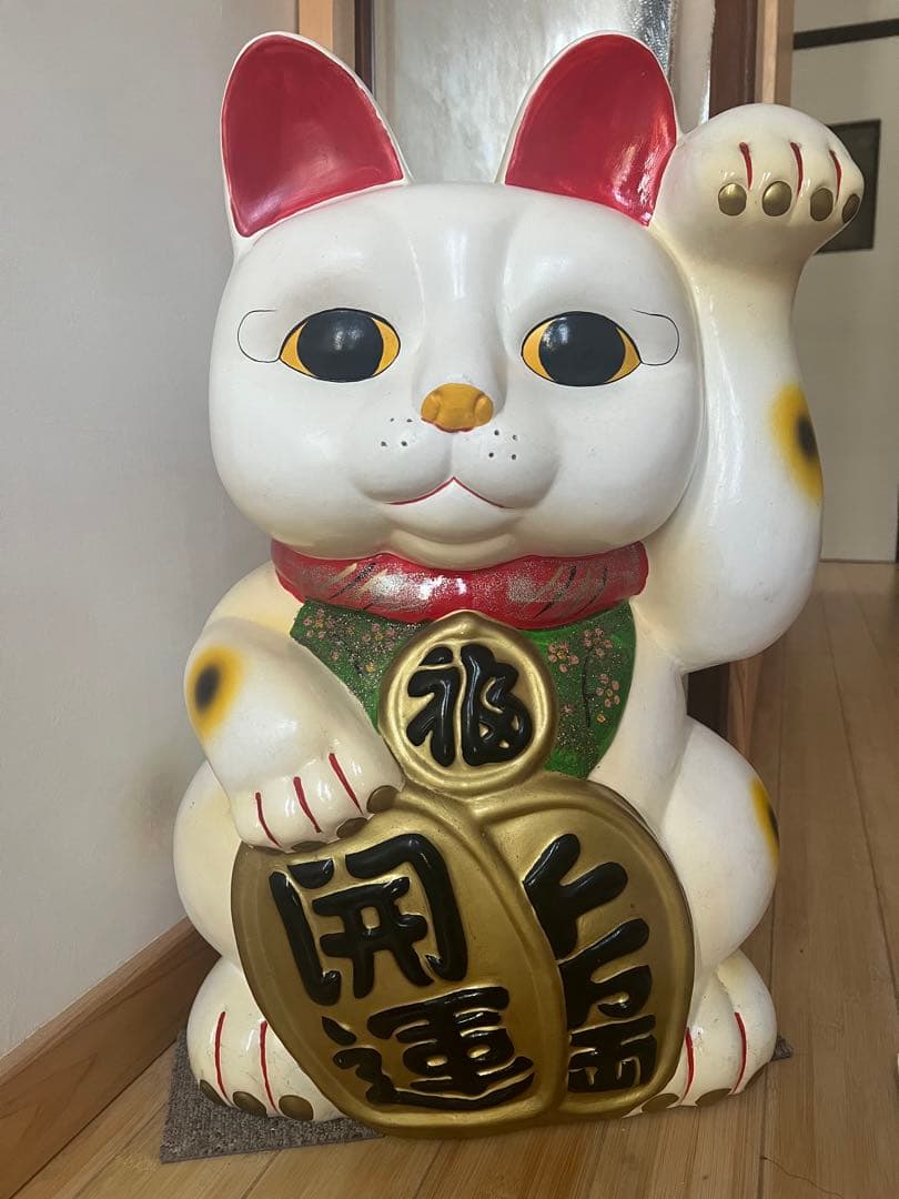 【超大型61cm】陶器製 招き猫 開運 商売繁盛 骨董品 縁起物 店舗用 福猫