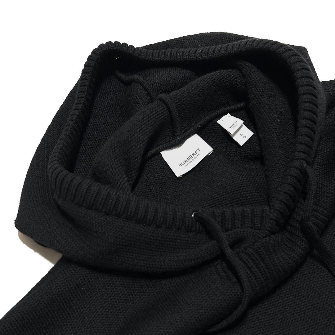 正規品 BURBERRY WOOL KNIT HOODIE L 黒ニットパーカー
