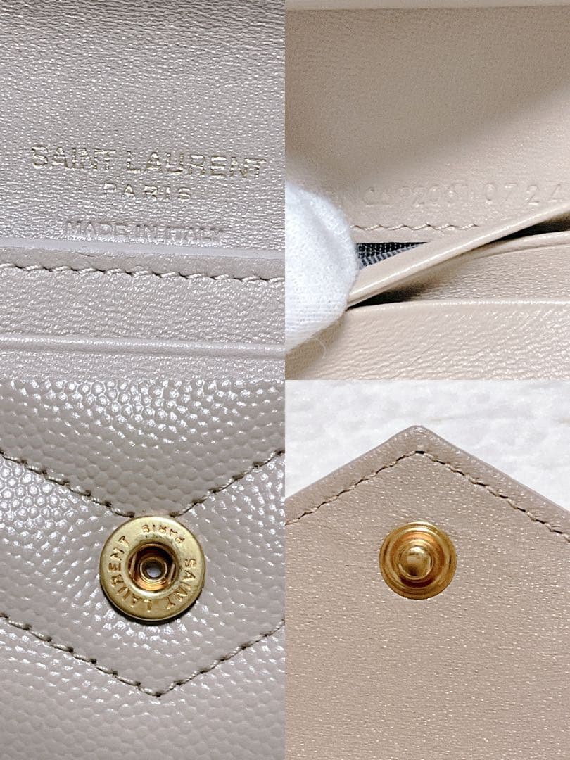 ♡付属品完備♡イヴサンローラン 三つ折り財布 YSL キャビアスキン ベージュ