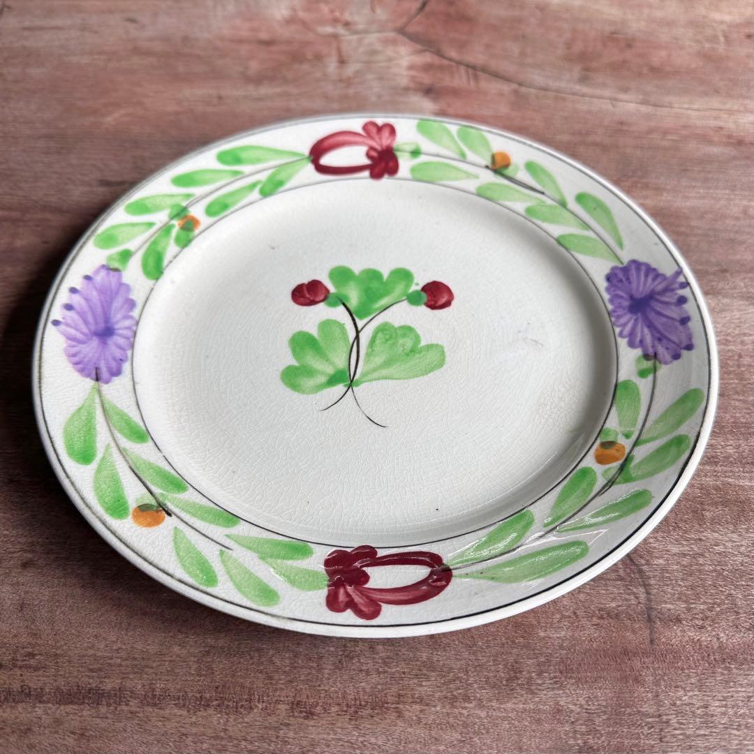 [ レア ] 珉平焼　リム皿　色絵　花文　賀集珉平　淡路焼　江戸期　美品