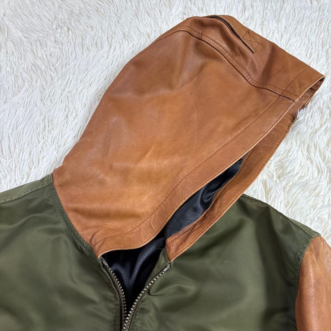 アビレックス レザー切替 フーディ MA-1 ジャケット XL 羊革 ミリタリー