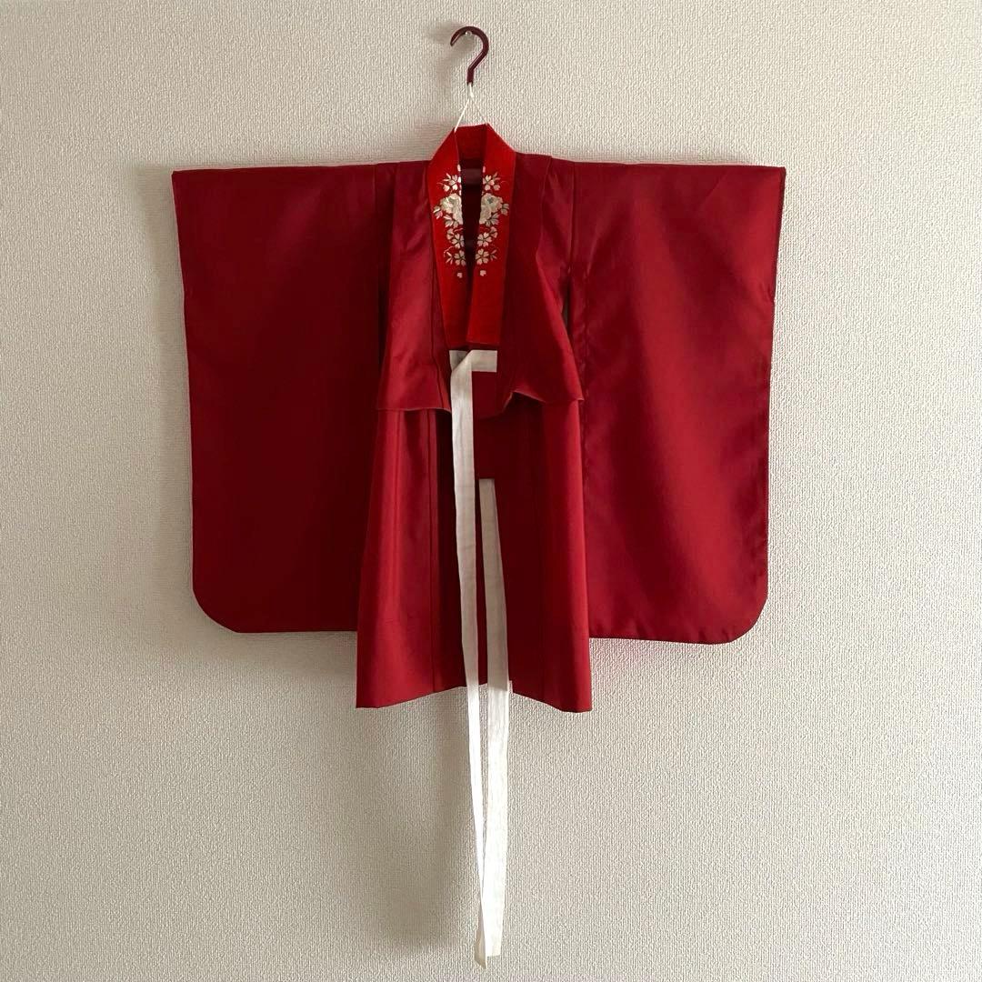 撫松庵　七五三　3歳女児　被布　三つ身着物10点セット　桜　折り鶴　黒地　753