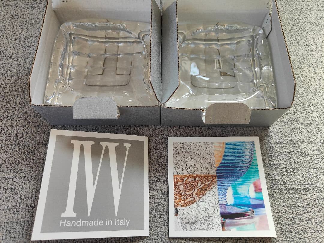 ペア IVV社 高級 イタリアハンドメイド クリスタル スクエア 花器