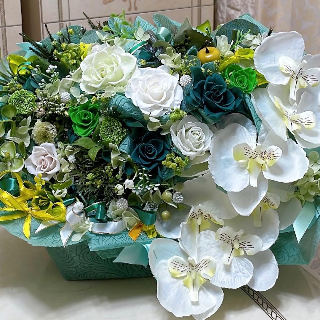 ✨横長アレンジ✨バラミックスアレンジ＆胡蝶蘭（アーティフィシャルフラワーアレンジ