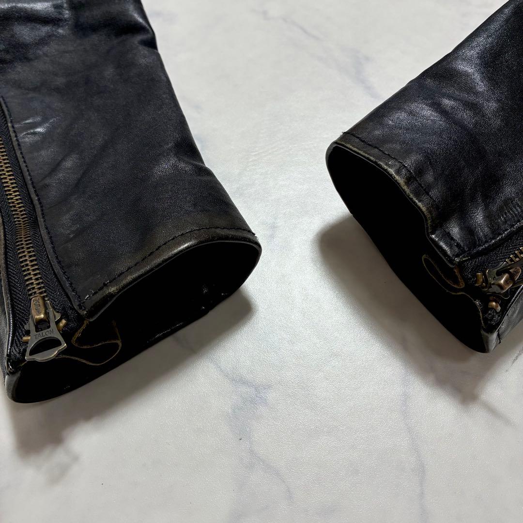 希少✨VINTAGE 馬革 ホースハイド シングルライダース チェック 黒 S