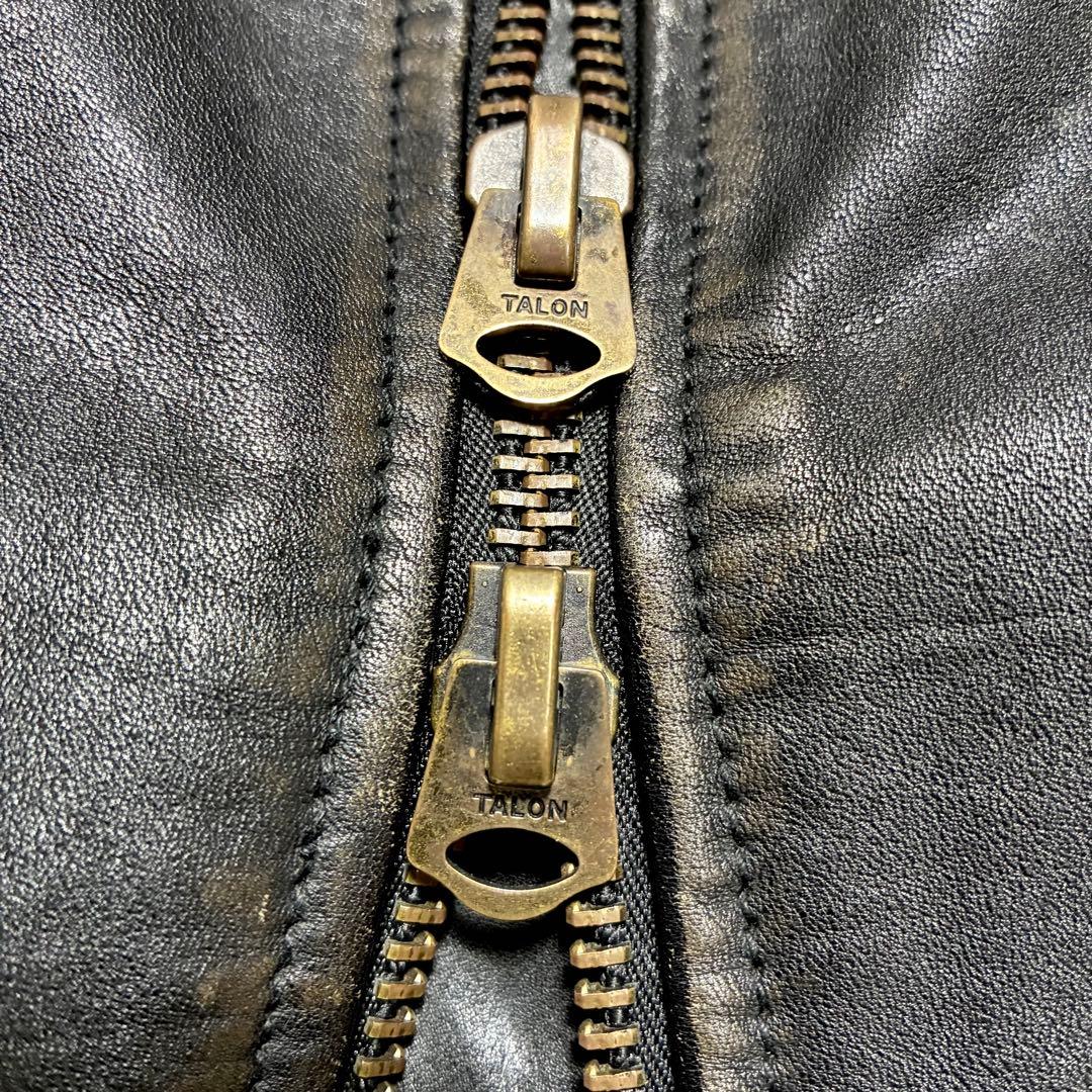 希少✨VINTAGE 馬革 ホースハイド シングルライダース チェック 黒 S