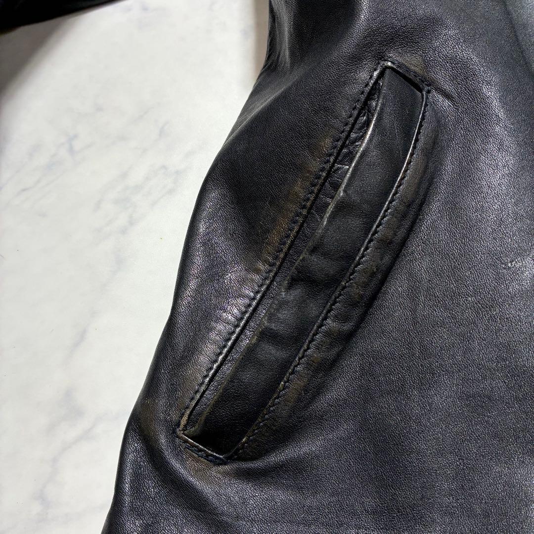 希少✨VINTAGE 馬革 ホースハイド シングルライダース チェック 黒 S