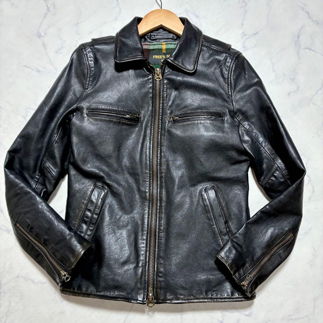 希少✨VINTAGE 馬革 ホースハイド シングルライダース チェック 黒 S