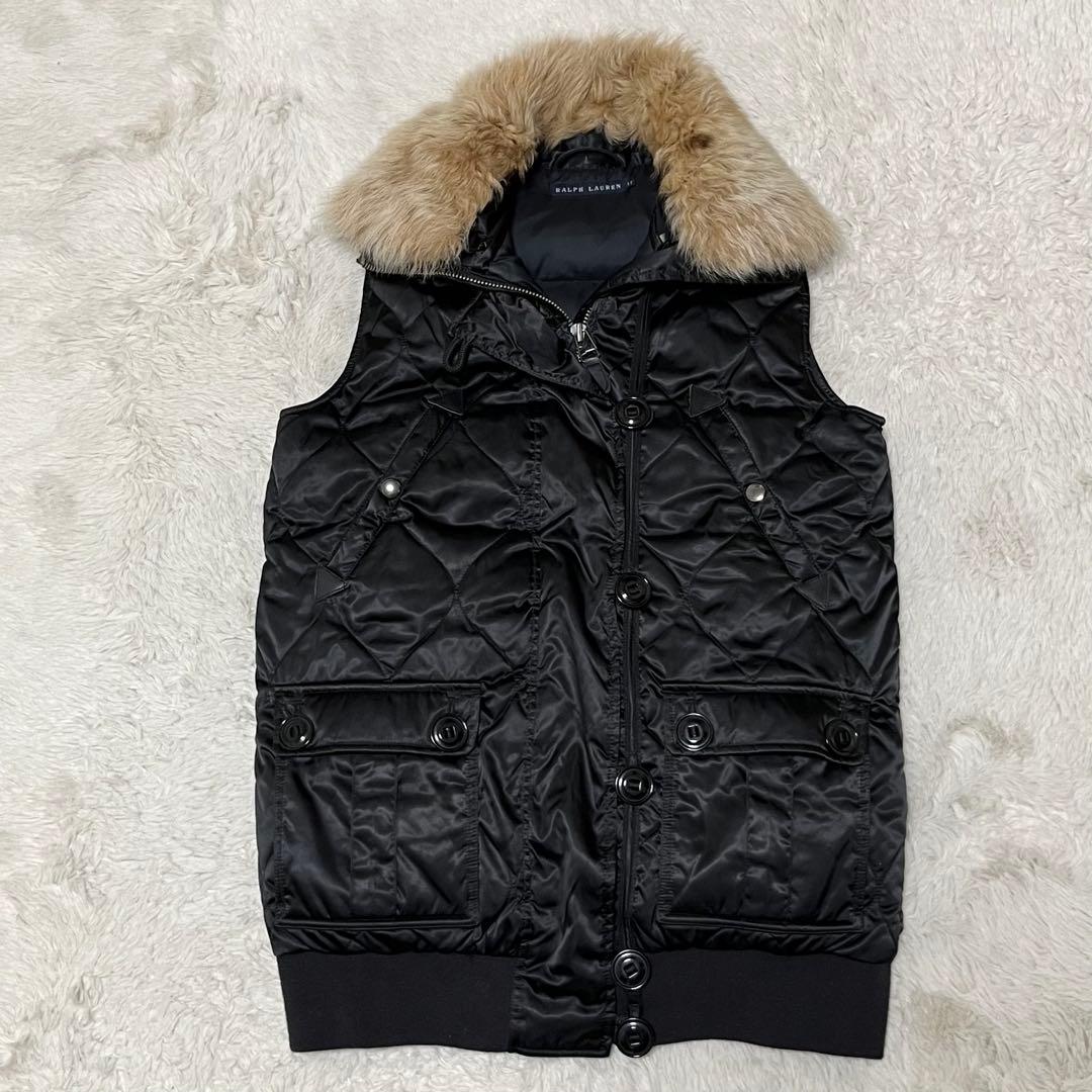 美品　ラルフローレン　キルティング　ダウン　ベスト　黒　ファー　11 L