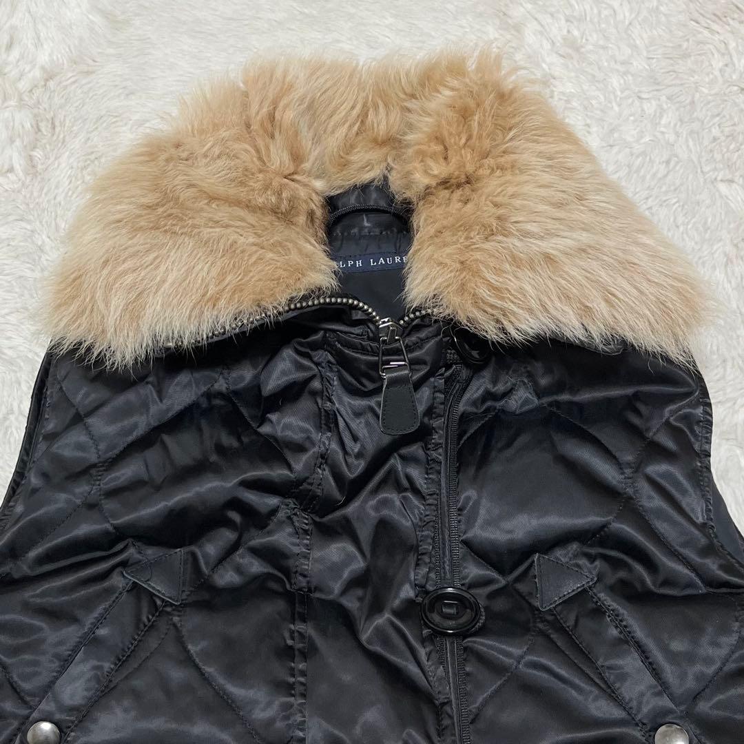 美品　ラルフローレン　キルティング　ダウン　ベスト　黒　ファー　11 L